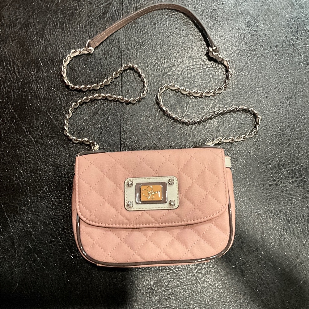 Guess pink quilted logo crossbody bag